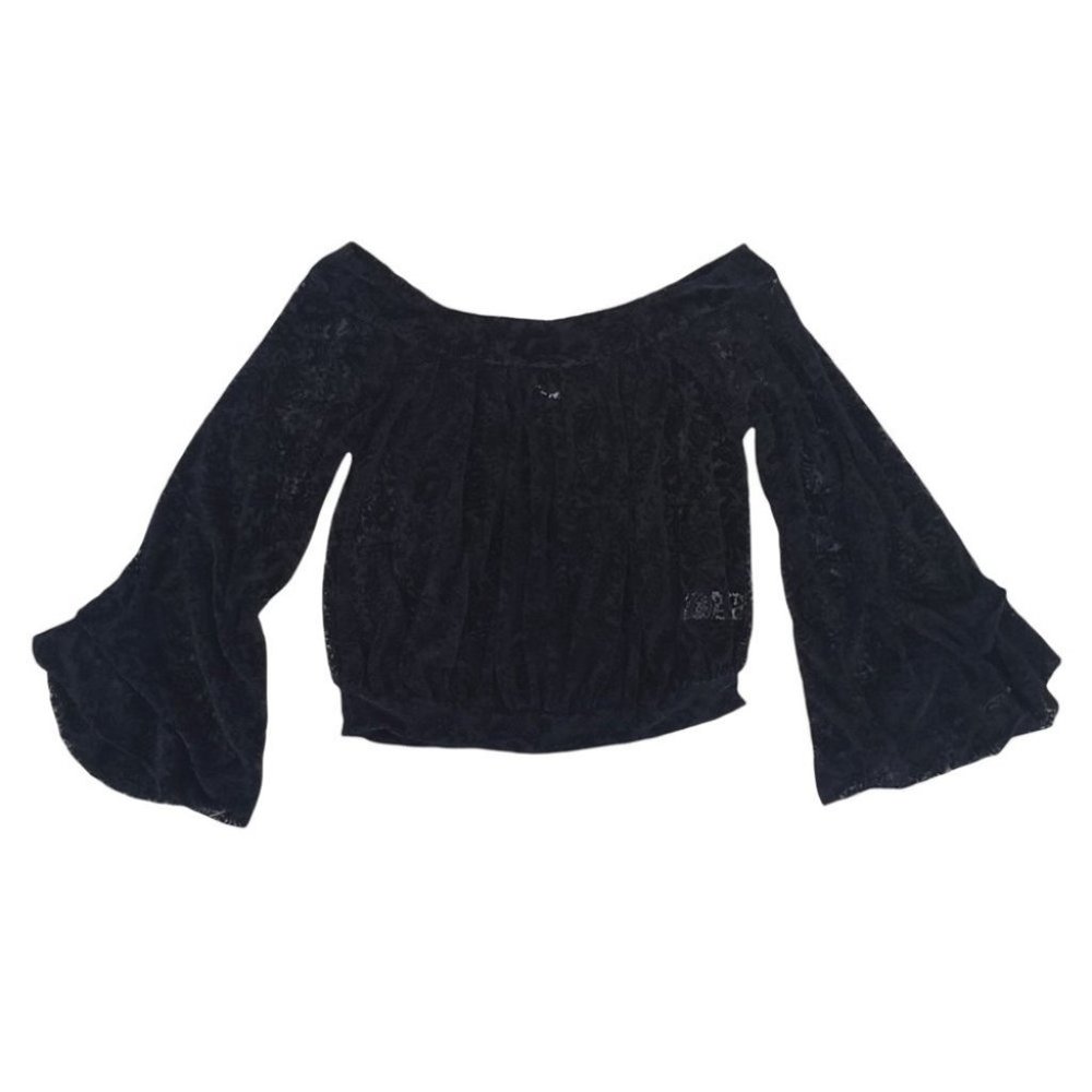 Free People Ginger Berry burnout velvet off the shoulder top black XS - Picture 11 of 12